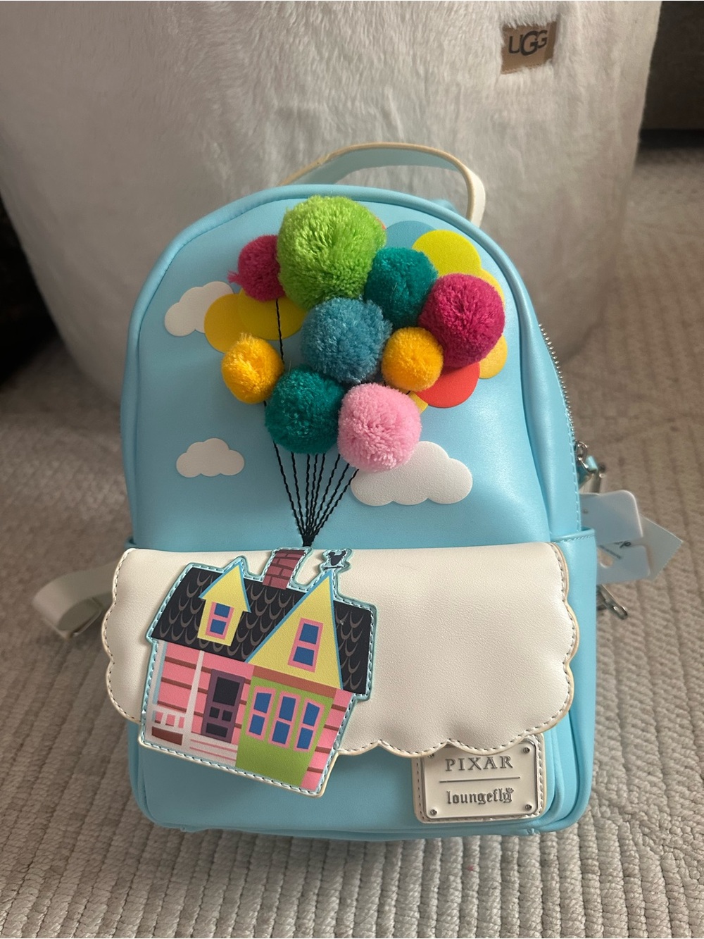 Loungefly Kids Light Blue 'Up' Balloon Pom-Pom Mini Backpack